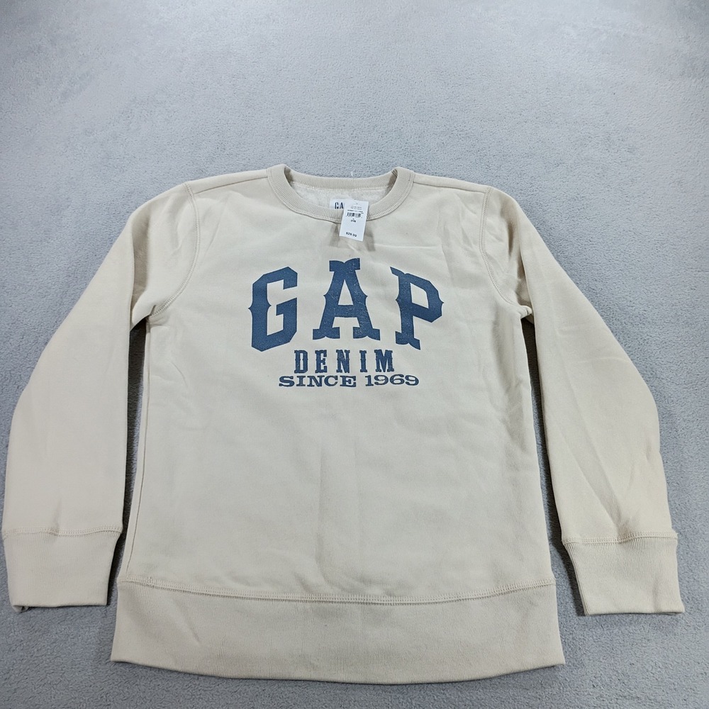 Gap Kids Sweatshirt Cream Large 10 Logo Graphic Fleece Pullover